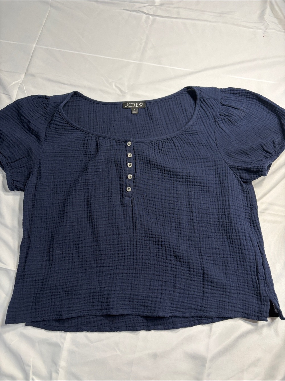 J. Crew Navy Short-Sleeve Button Gauze Top